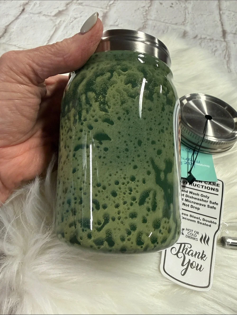 Proxy Metal Mason Jar Green Football with leopard heart Tumbler with lid & Straw